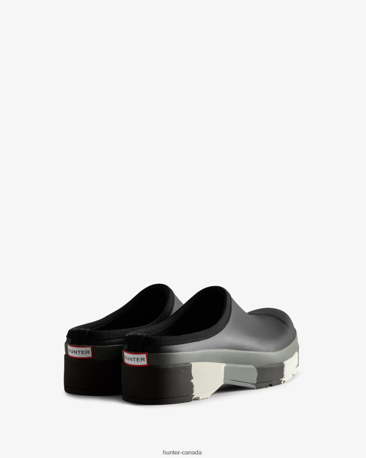208Z2Z583 Hunter Boots Sale - Hunter Men PLAY Striped Sole Clogs Black/White Willow/Urban Grey
