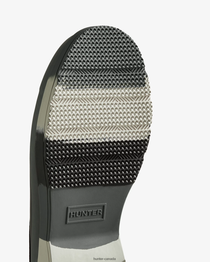 208Z2Z583 Hunter Boots Sale - Hunter Men PLAY Striped Sole Clogs Black/White Willow/Urban Grey