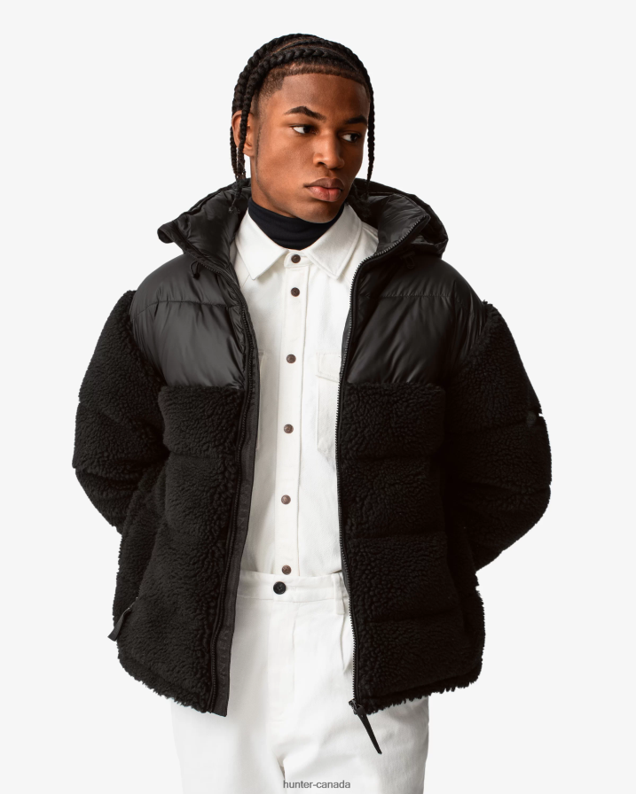 208Z2Z613 Hunter Boots - Hunter Men Wanderer Vegan Shearling Insulated Mid Puffer Jacket Black