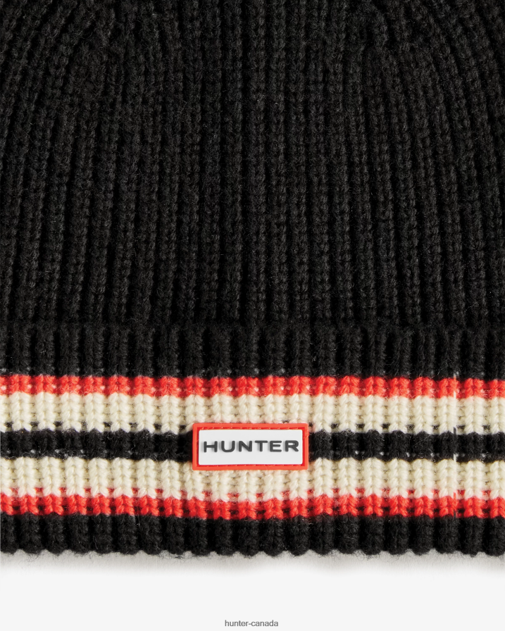 208Z2Z617 Hunter Boots - Hunter Men Branded Stripe Cuff Beanie Black