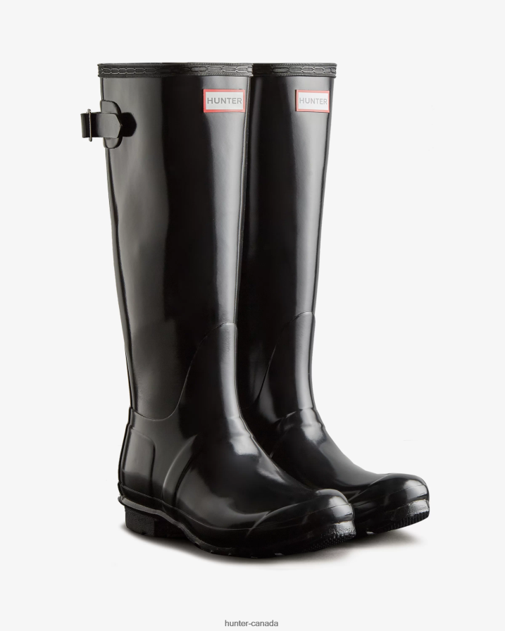 208Z2Z62 Hunter Canada - Hunter Women Tall Back Adjustable Gloss Rain Boots Black