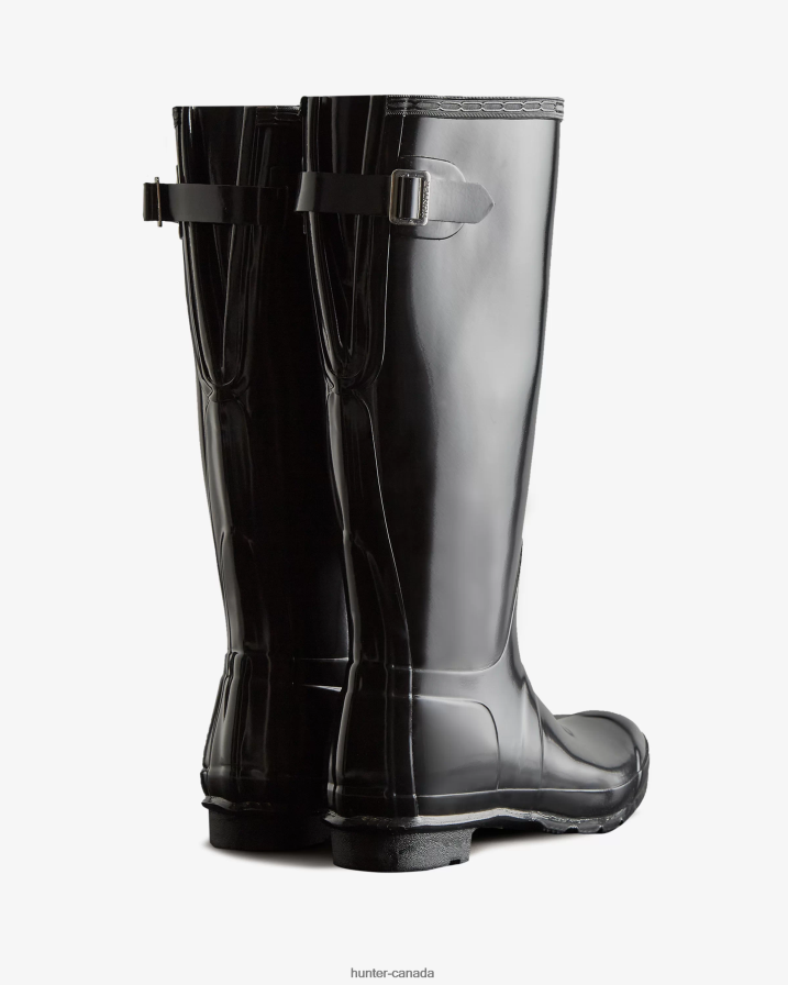 208Z2Z62 Hunter Canada - Hunter Women Tall Back Adjustable Gloss Rain Boots Black