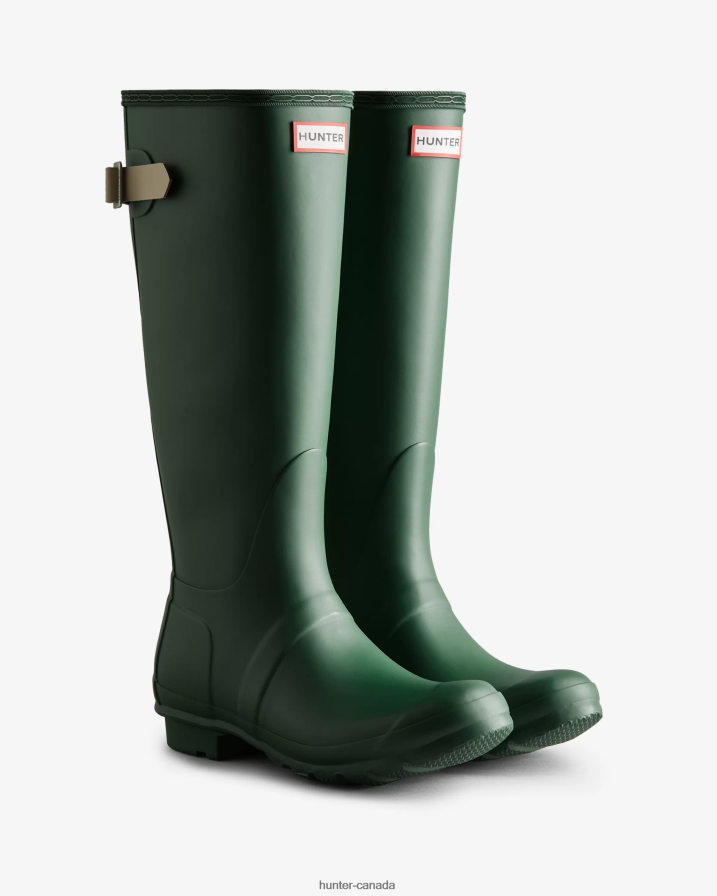 208Z2Z65 Hunter Boots - Hunter Women Tall Back Adjustable Rain Boots Thicket Green/Skimming Stone