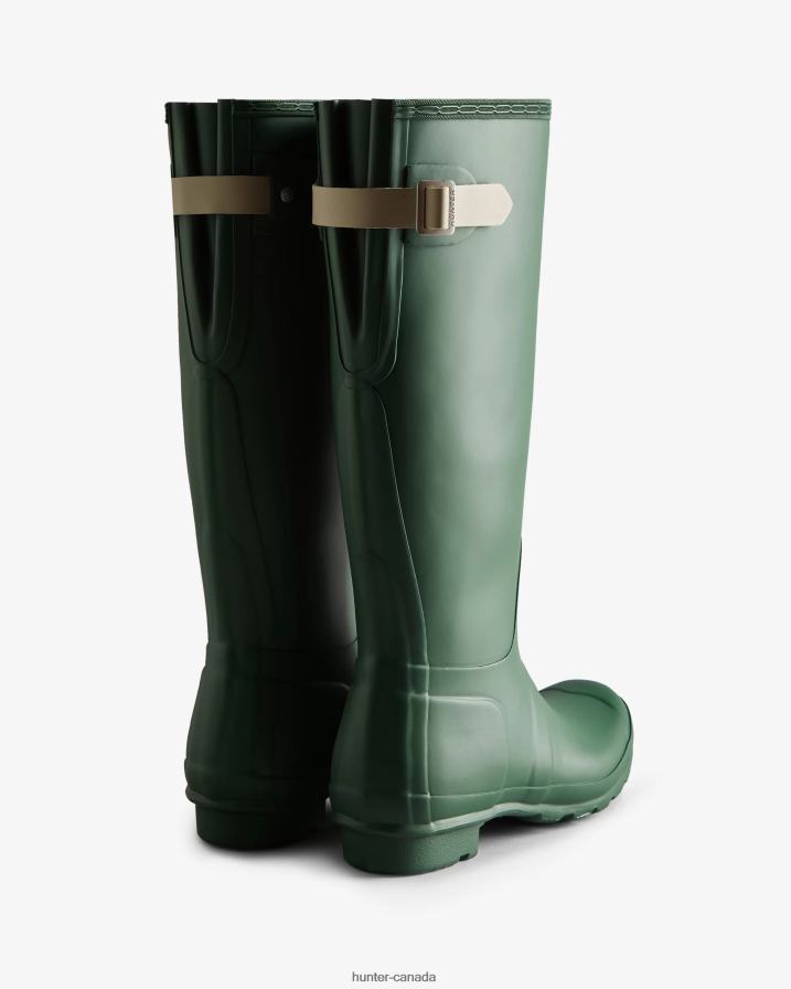 208Z2Z65 Hunter Boots - Hunter Women Tall Back Adjustable Rain Boots Thicket Green/Skimming Stone