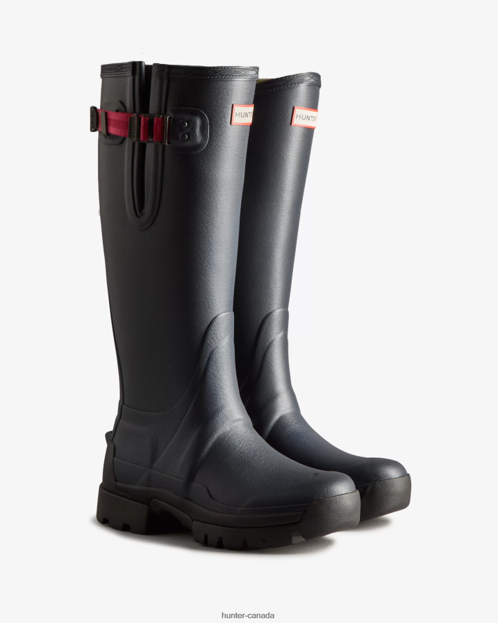 208Z2Z69 Hunter Boots - Hunter Women Balmoral Adjustable 3mm Neoprene Rain Boots Navy/ Peppercorn