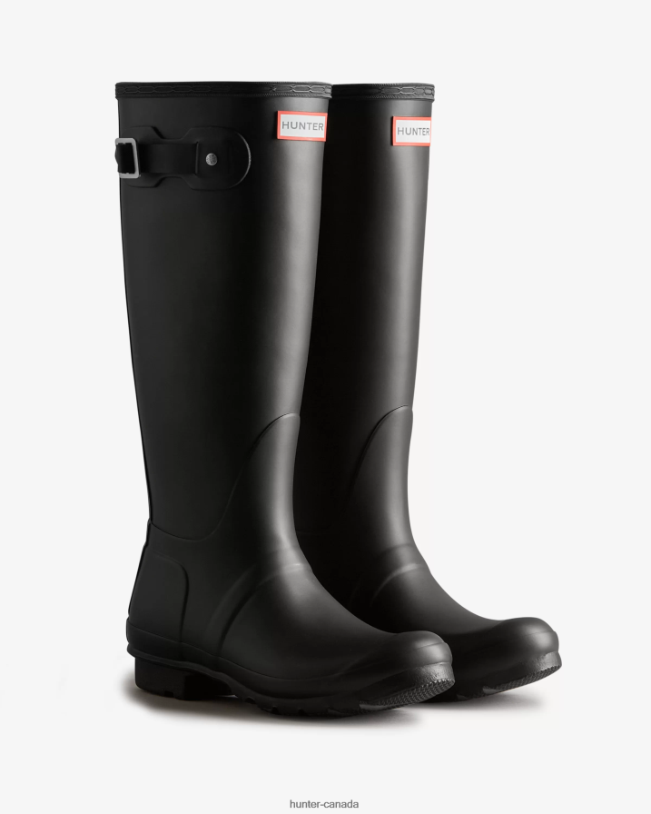 208Z2Z70 Hunter Canada - Hunter Women Backstrap Tall Rain Boots Black/White