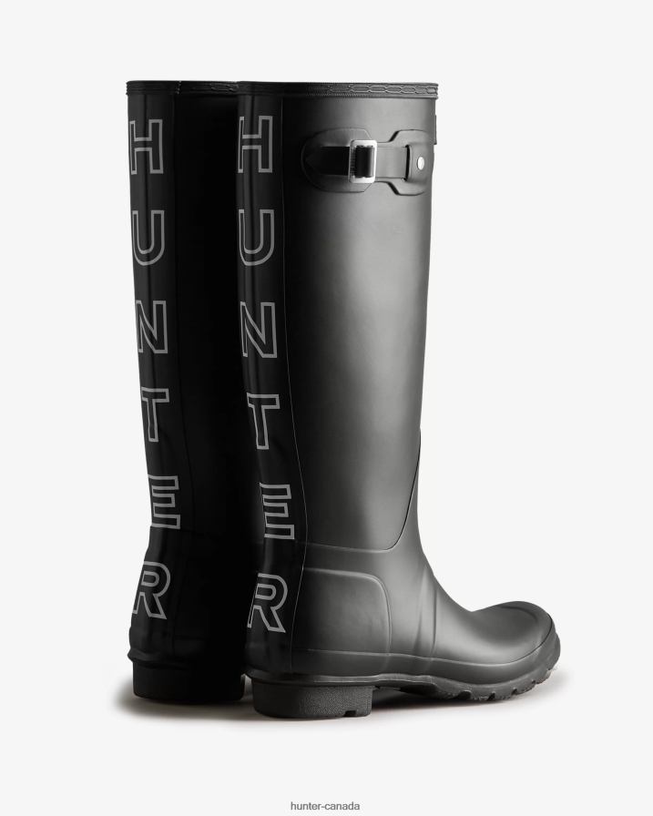 208Z2Z70 Hunter Canada - Hunter Women Backstrap Tall Rain Boots Black/White