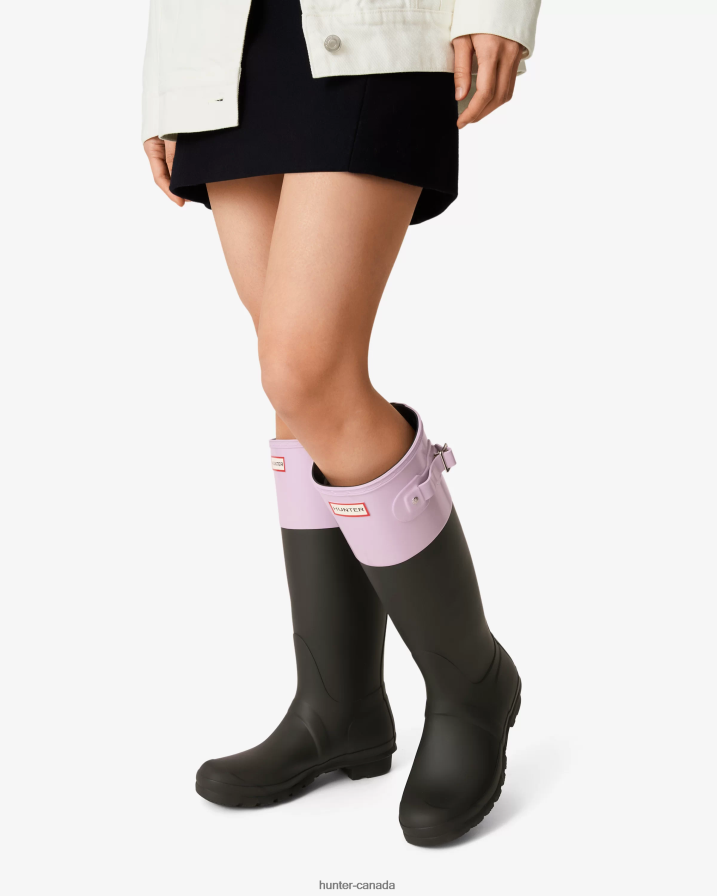 208Z2Z71 Hunter Boots Sale - Hunter Women Colour Block Tall Rain Boots Black/Tempered Mauve