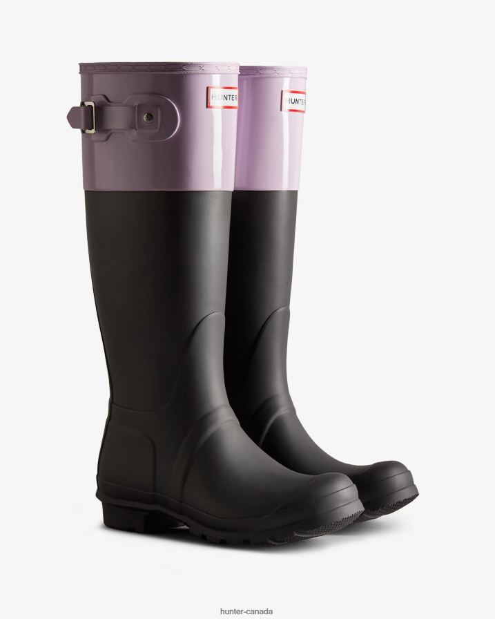 208Z2Z71 Hunter Boots Sale - Hunter Women Colour Block Tall Rain Boots Black/Tempered Mauve