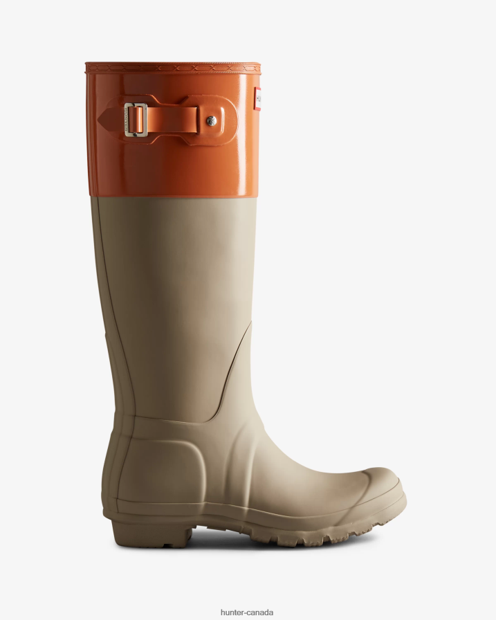 208Z2Z72 Hunter Outlet - Hunter Women Colour Block Tall Rain Boots Skimming Stone/Coral Shade