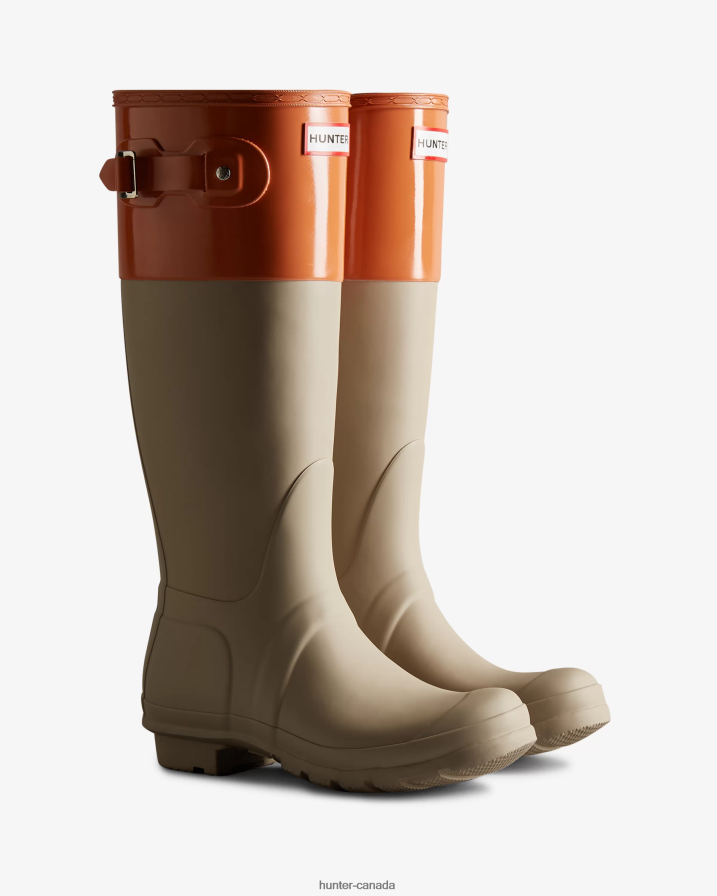208Z2Z72 Hunter Outlet - Hunter Women Colour Block Tall Rain Boots Skimming Stone/Coral Shade
