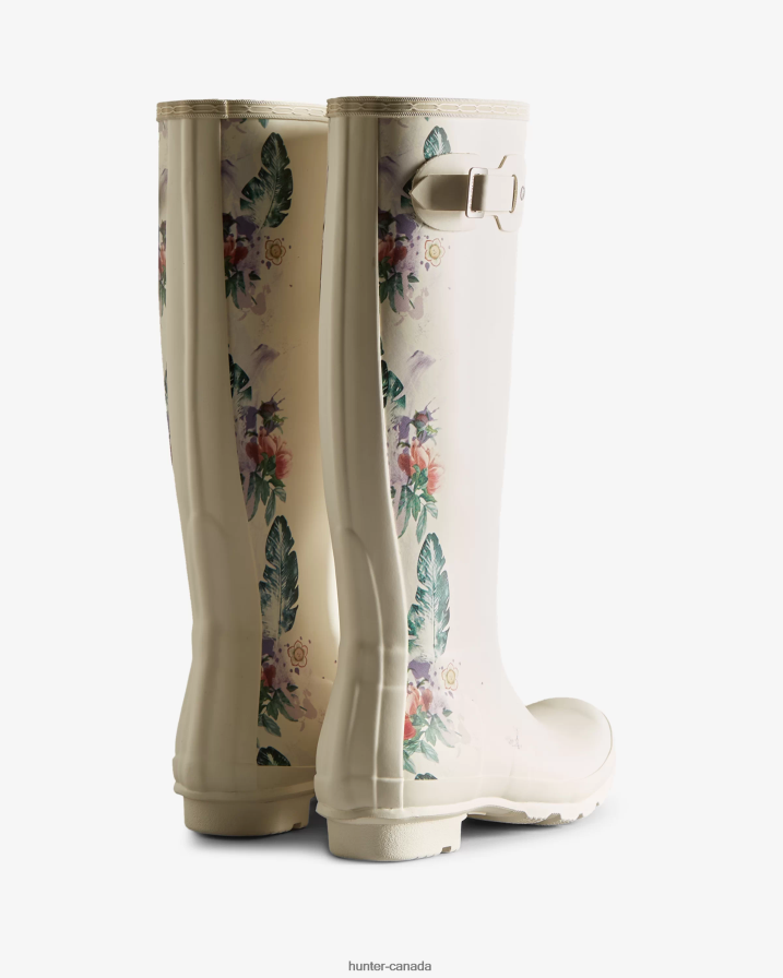 208Z2Z73 Hunter Boots - Hunter Women Botanical Print Tall Rain Boots Shaded White