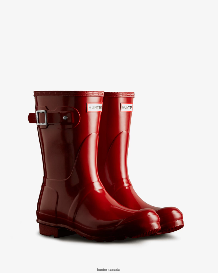 208Z2Z74 Hunter Canada - Hunter Women Original Short Gloss Rain Boots Military Red