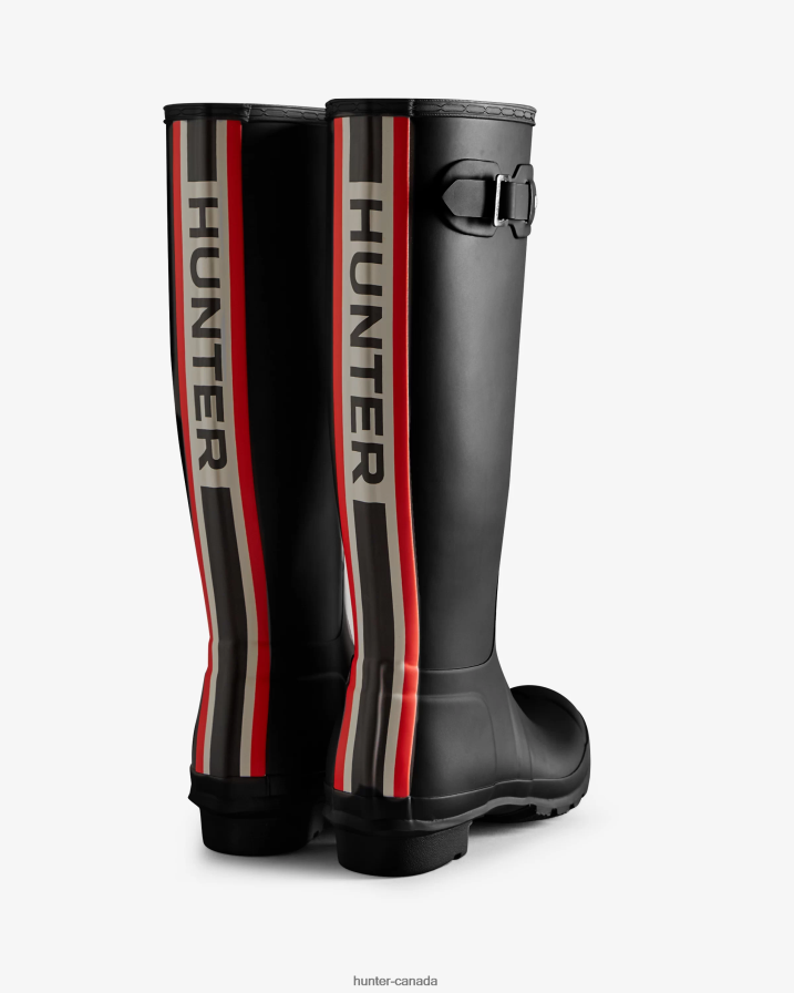 208Z2Z8 Hunter Outlet - Hunter Women Tri-Colour Logo Backstrap Tall Rain Boots Black