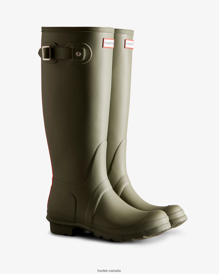 208Z2Z9 Hunter Boots - Hunter Women Tri-Colour Logo Backstrap Tall Rain Boots Lichen Green