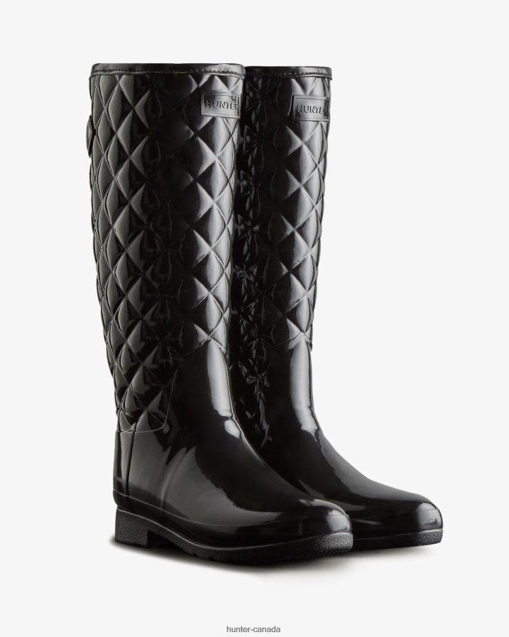 208Z2Z92 Hunter Outlet - Hunter Women Refined Slim Fit Adjustable Quilted Tall Rain Boots Black