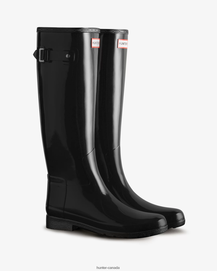 208Z2Z97 Hunter Boots - Hunter Women Refined Slim Fit Tall Gloss Rain Boots Black