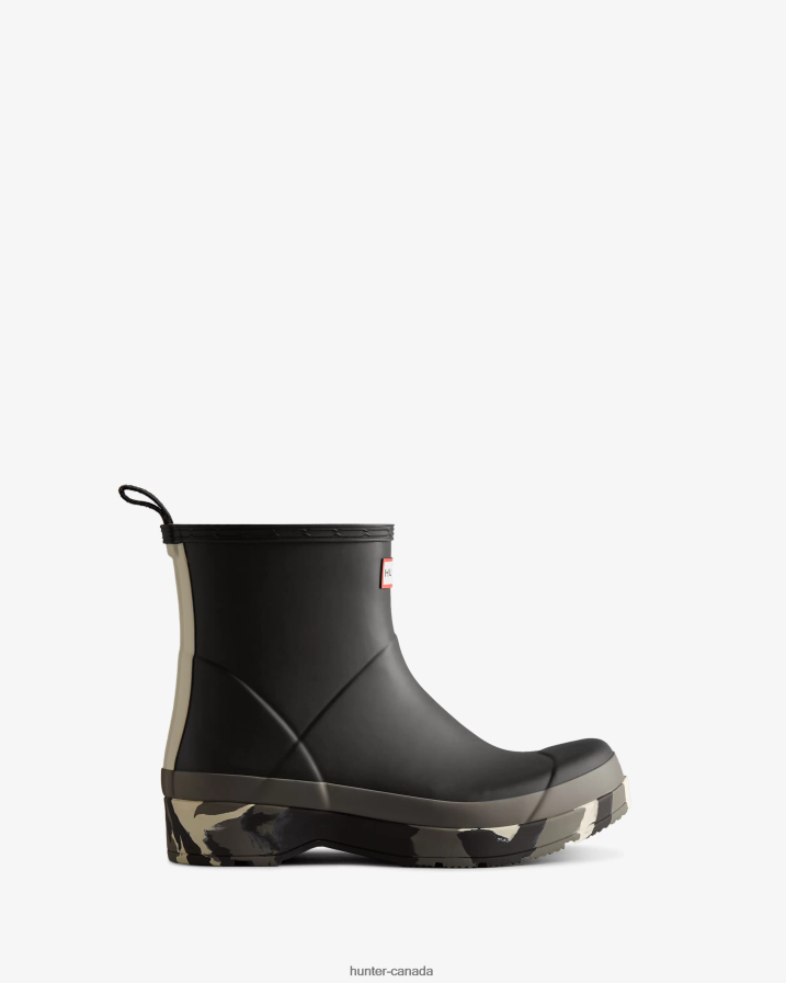 208Z2Z503 Hunter Boots Sale - Hunter Men Play Short Colour Splash Sole Rain Boots Black/Mere/Shaded White