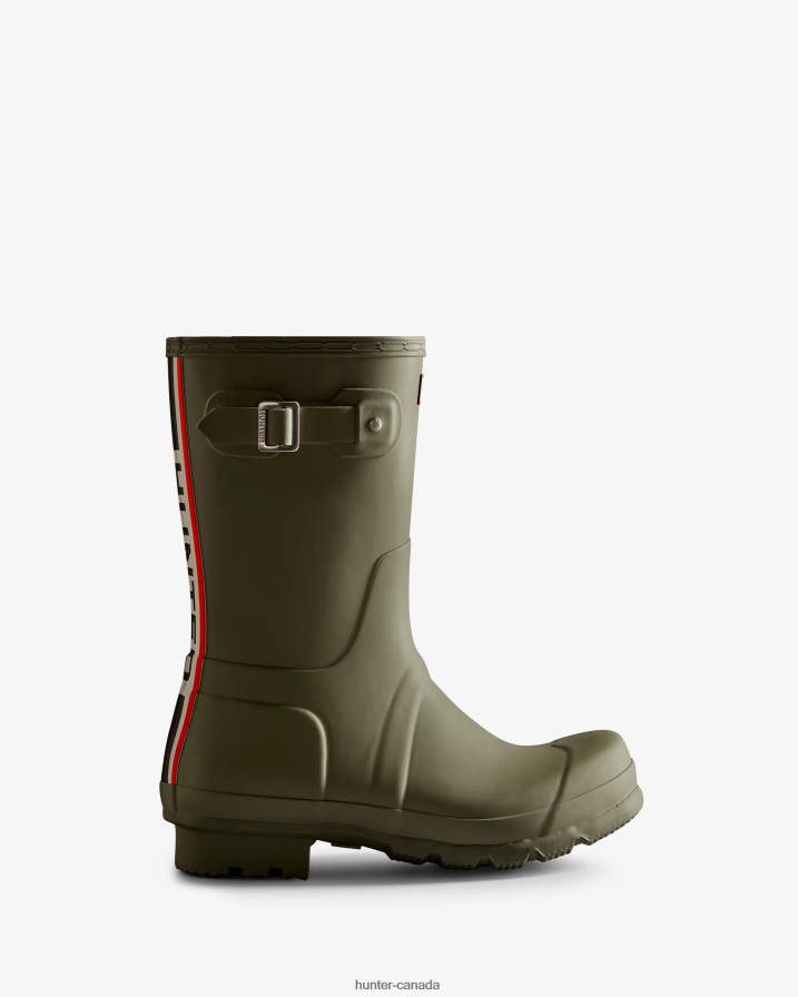 208Z2Z559 Hunter Boots Sale - Hunter Men Tri-Colour Logo Backstrap Short Rain Boots Lichen Green