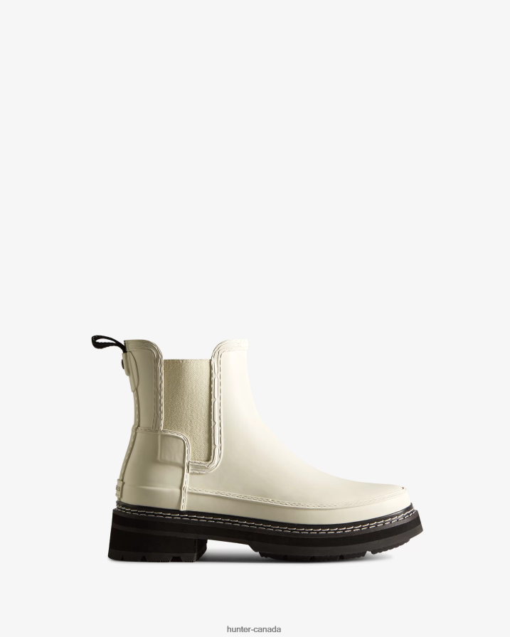 208Z2Z159 Hunter Boots Sale - Hunter Women Refined Stitch Detail Chelsea Boots White Willow/Black