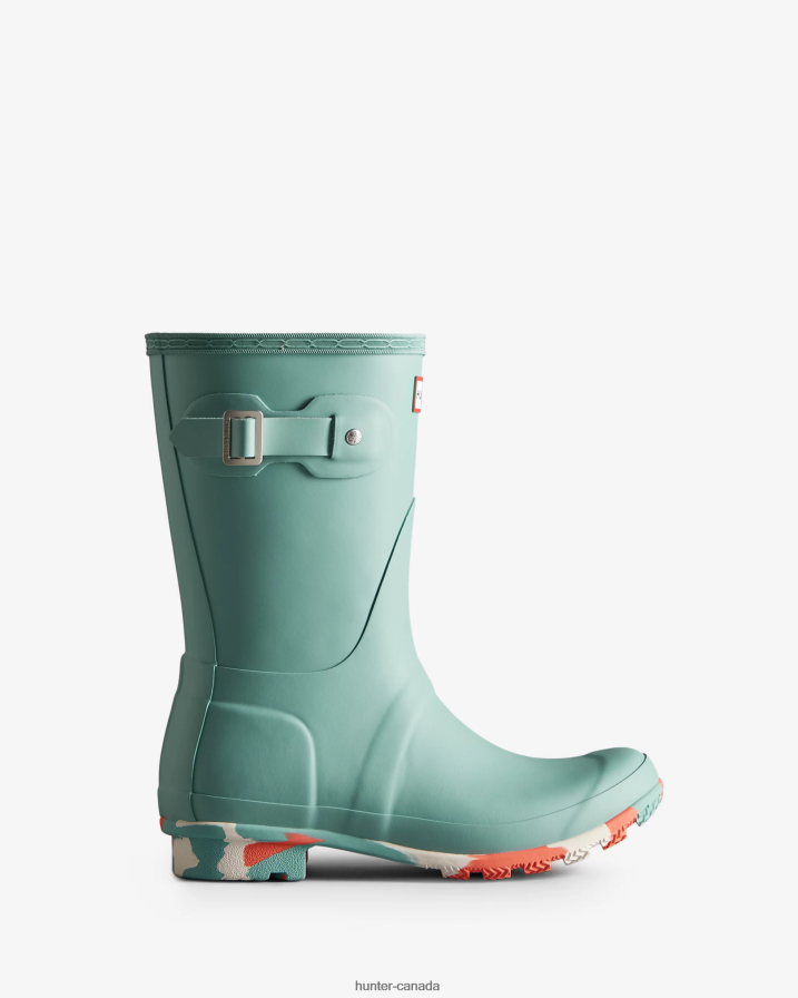 208Z2Z132 Hunter Outlet - Hunter Women Colour Splash Sole Short Rain Boots Birdseye Blue/White Willow/Persimmon Pink