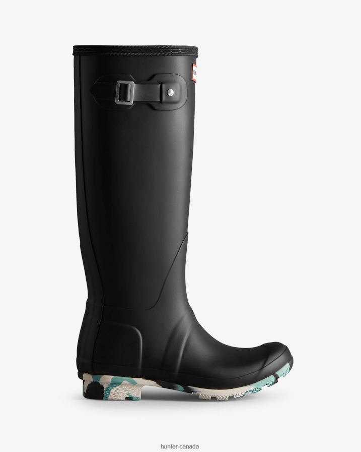208Z2Z134 Hunter Canada - Hunter Women Colour Splash Sole Tall Rain Boots Black/White Willow/Birseye Blue