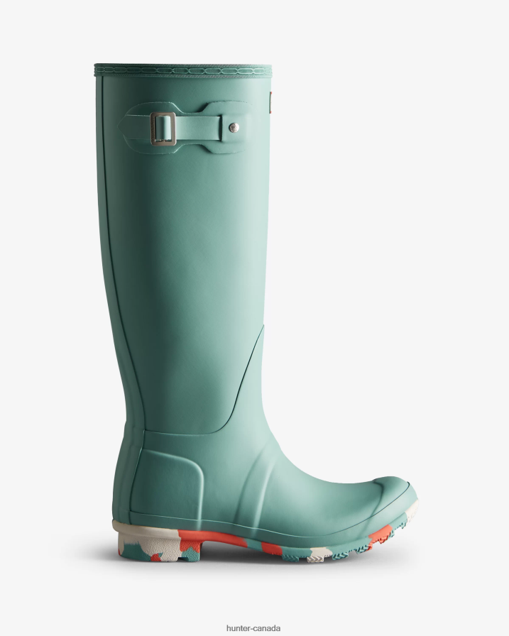 208Z2Z135 Hunter Boots Sale - Hunter Women Colour Splash Sole Tall Rain Boots Birdseye Blue/White Willow/Persimmon Pink
