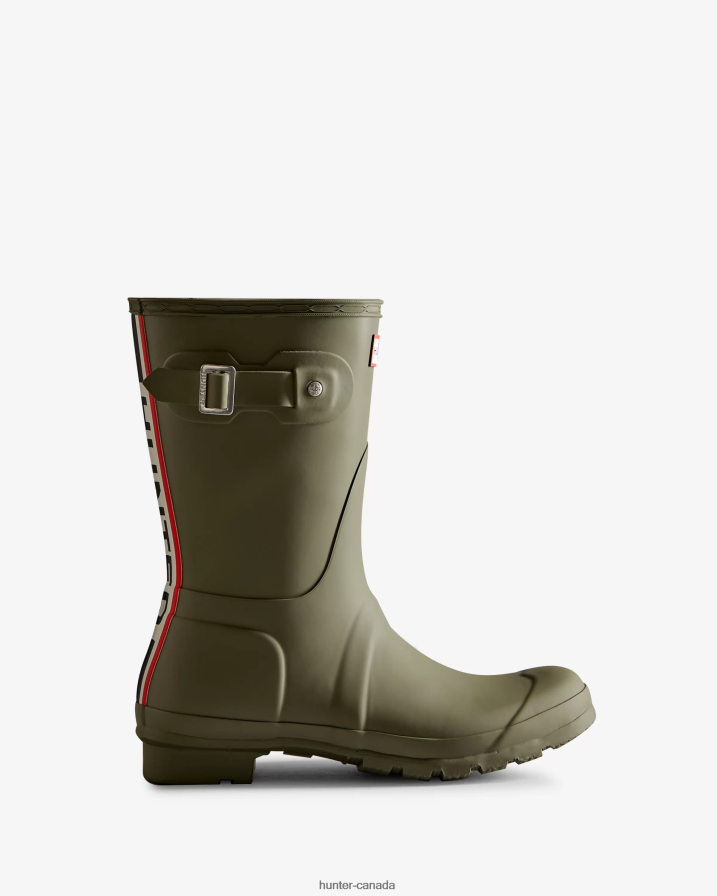 208Z2Z2 Hunter Canada - Hunter Women Tri-Colour Logo Backstrap Short Rain Boots Lichen Green