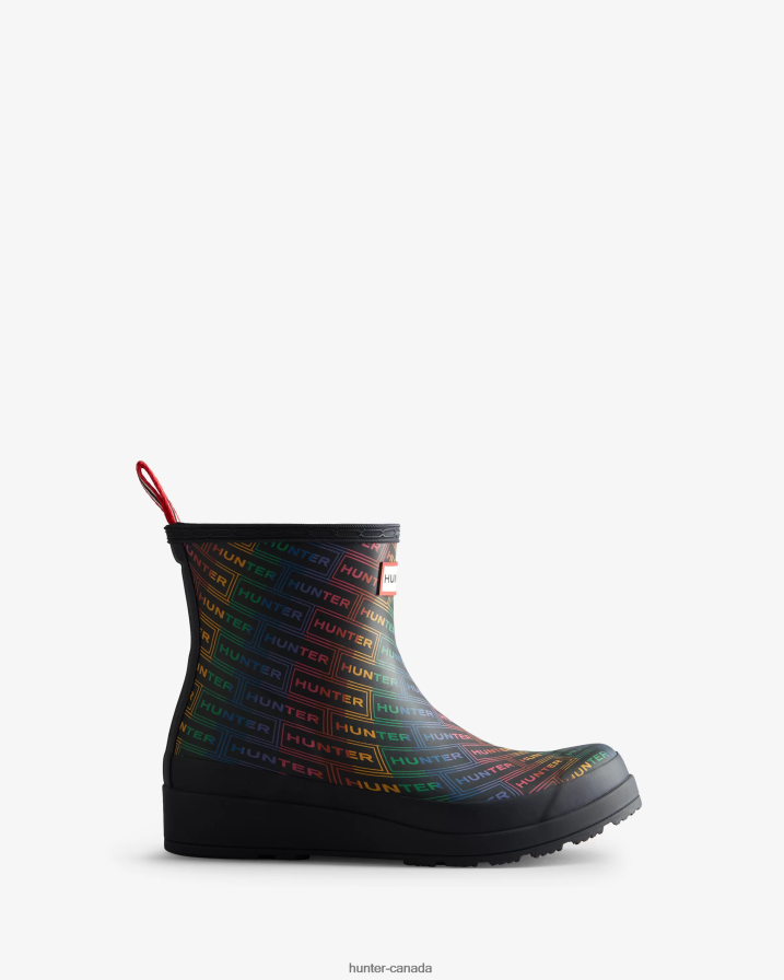 208Z2Z315 Hunter Boots Sale - Hunter Women Play Short Rainbow Logo Print Rain Boots Logo Rainbow Xray Navy