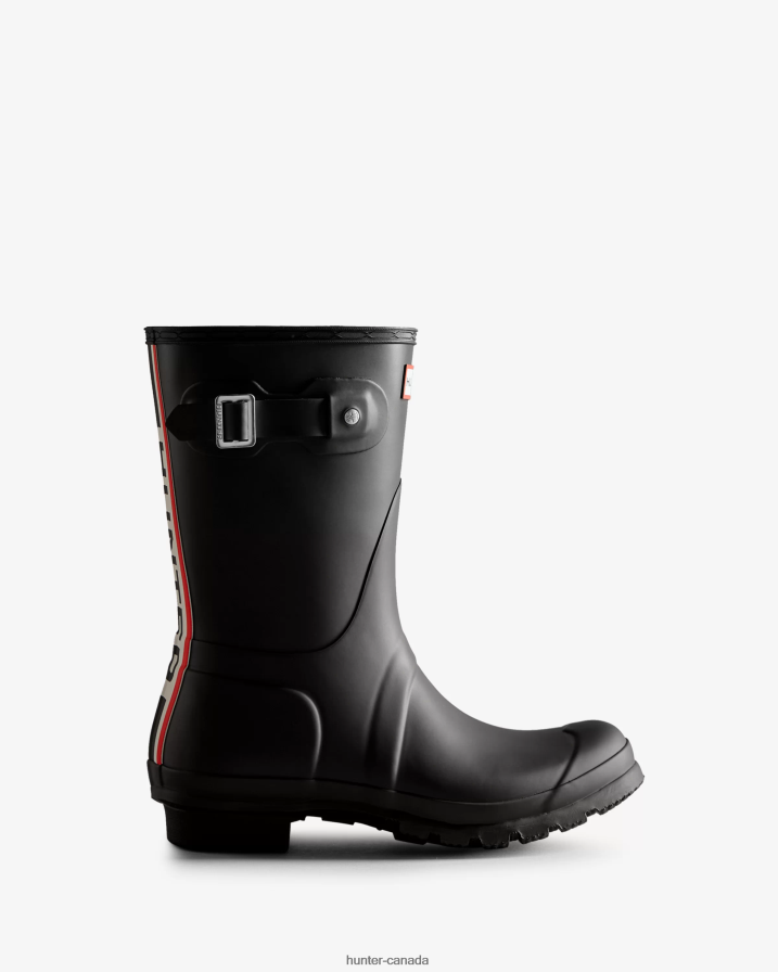 208Z2Z50 Hunter Canada - Hunter Women Tri-Colour Logo Backstrap Short Rain Boots Black