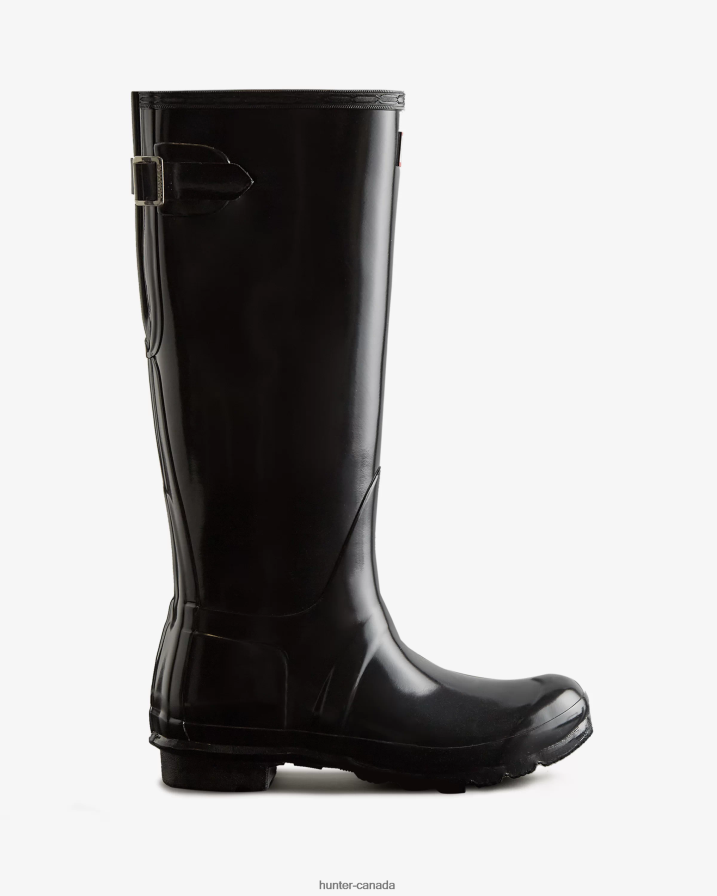 208Z2Z62 Hunter Canada - Hunter Women Tall Back Adjustable Gloss Rain Boots Black