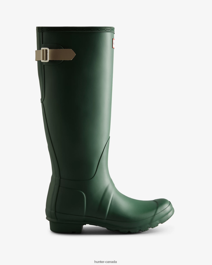 208Z2Z65 Hunter Boots - Hunter Women Tall Back Adjustable Rain Boots Thicket Green/Skimming Stone