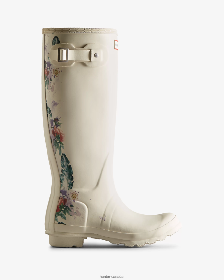 208Z2Z73 Hunter Boots - Hunter Women Botanical Print Tall Rain Boots Shaded White