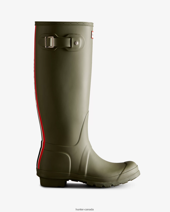 208Z2Z9 Hunter Boots - Hunter Women Tri-Colour Logo Backstrap Tall Rain Boots Lichen Green