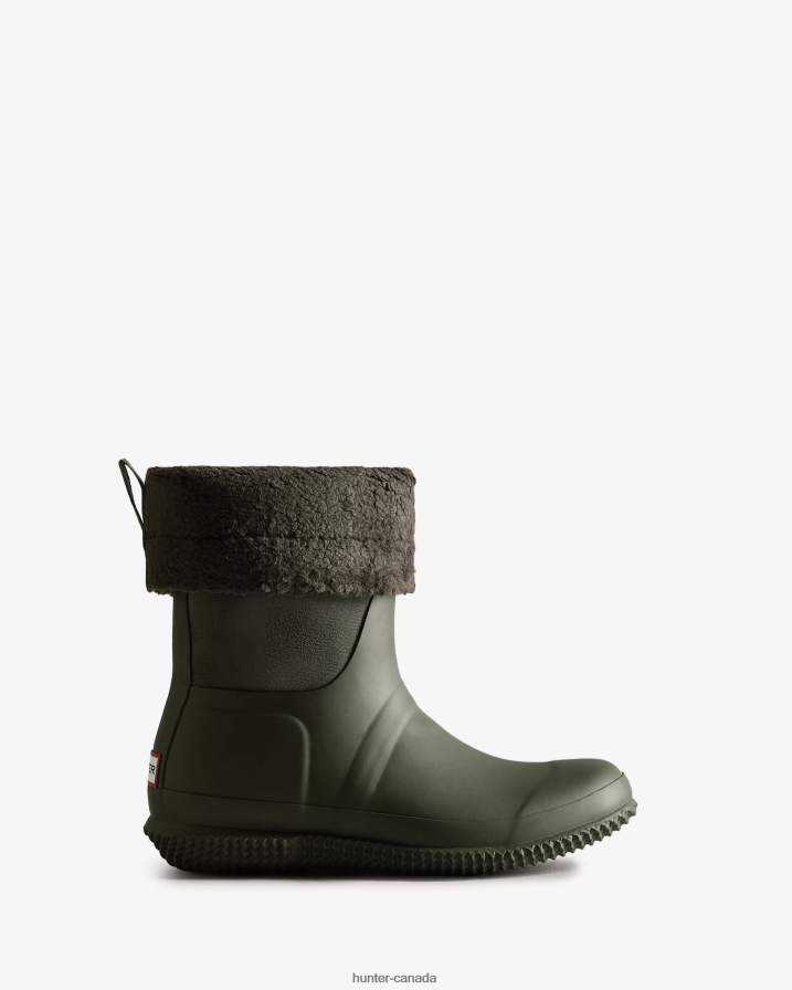 208Z2Z275 Hunter Boots Sale - Hunter Women Insulated Roll Top Vegan Shearling Boots Dark Olive