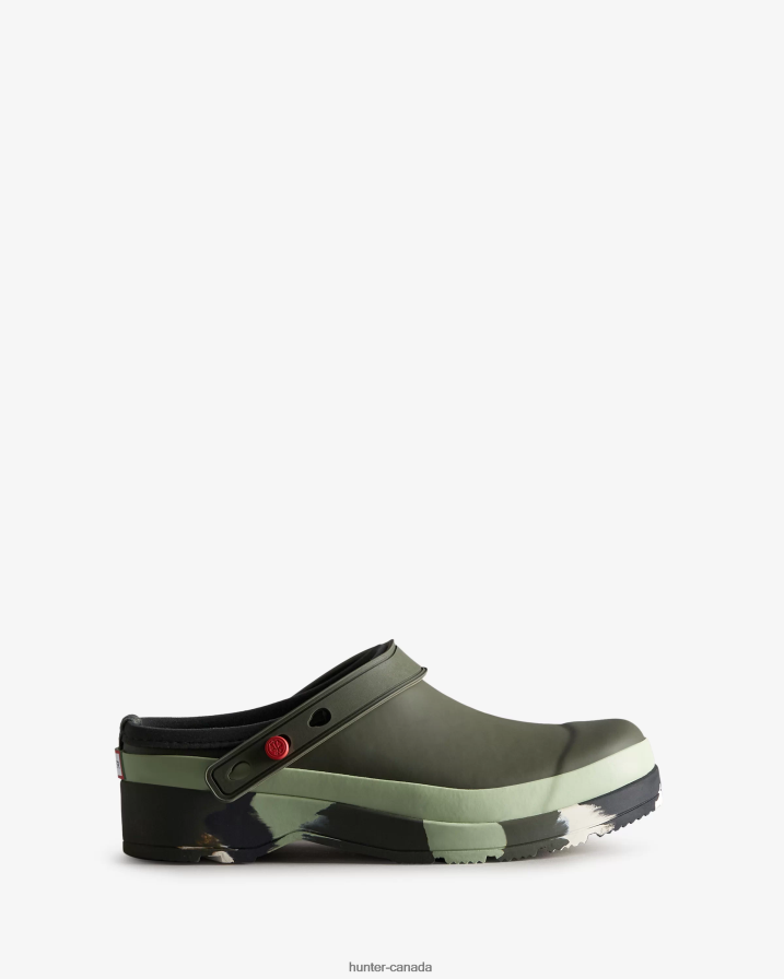 208Z2Z252 Hunter Outlet - Hunter Women Play Colour Splash Sole Strap Clogs Dark Olive/Everglade Green/Black/Shaded White